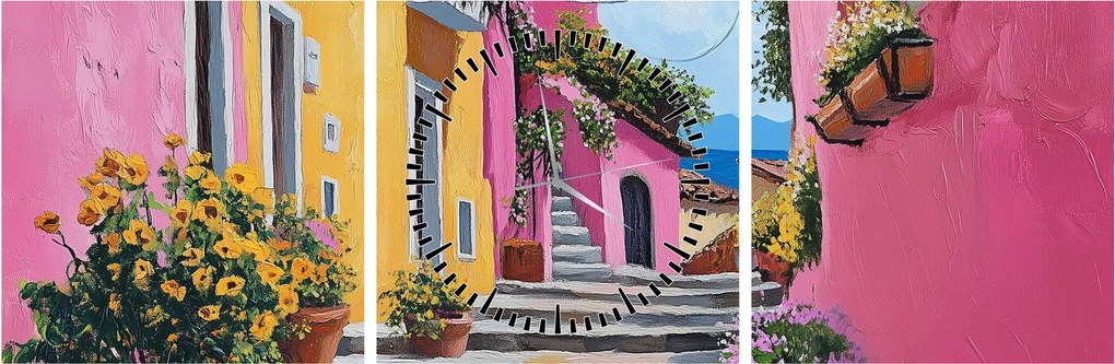 Obraz - Ružová ulička (s hodinami) (90x30 cm)