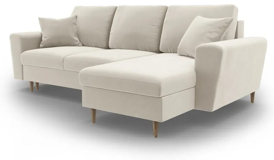 Béžová zamatová rozkladacia/s úložným priestorom rohová pohovka Kyoto – Cosmopolitan Design