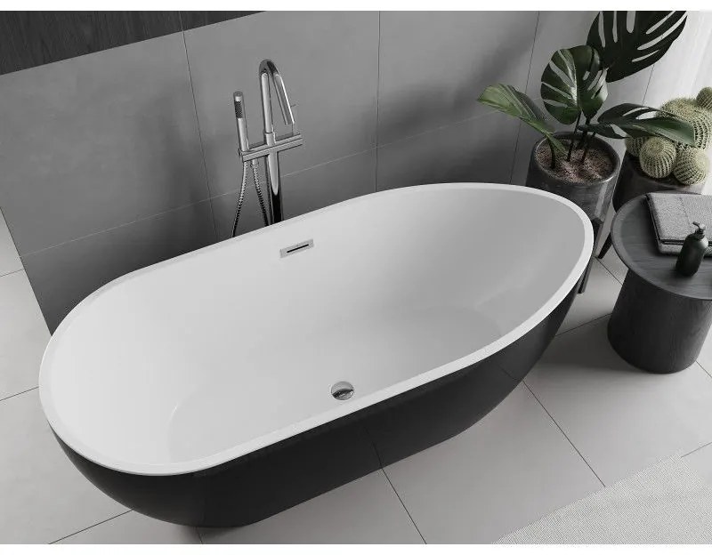 Mexen Eos, voľne stojaca vaňa 170 x 75 cm, biela-čierna, chrómový prepad, 52471707575-01