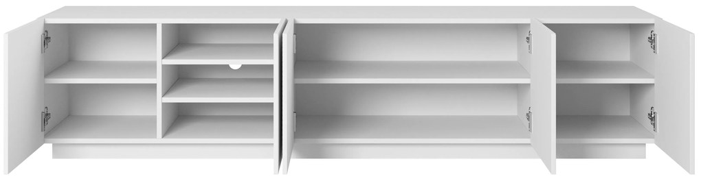 Biela RTV skrinka Asha 200 cm s piatimi dverami a ryhovaným čelom - matná biela