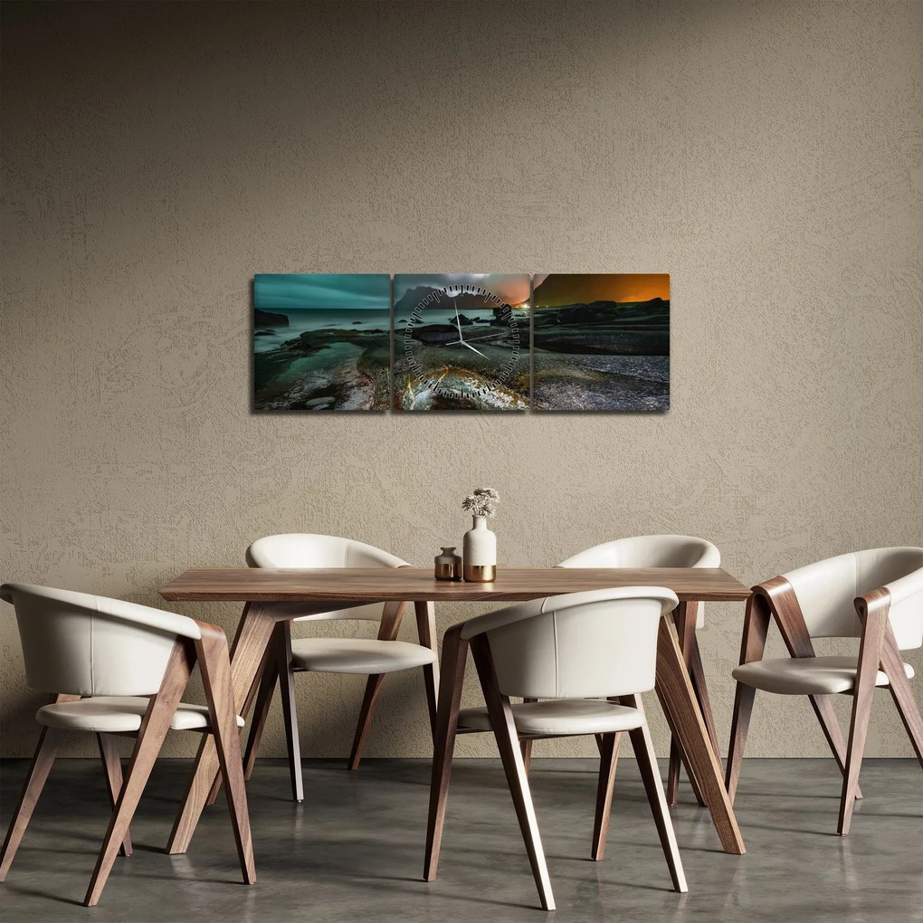 Obraz - Nočná scéna (s hodinami) (90x30 cm)
