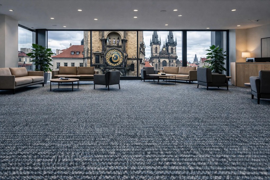 ITC, Koberec metráž Manhattan 7677, na mieru, šíře 5m, modrá, ab (mriežka), filc, chodba / predsieň