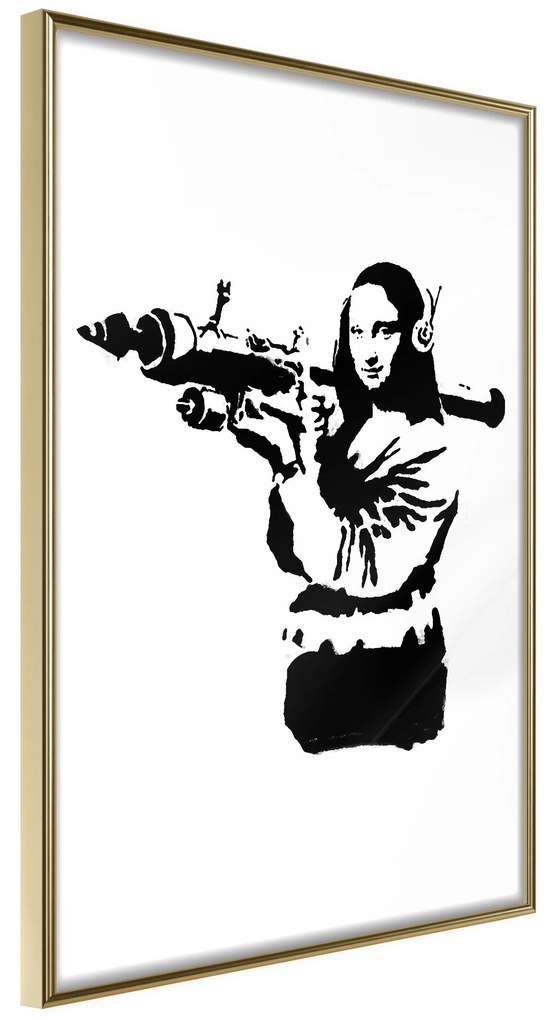 Artgeist Plagát - Banksy Mona Lisa with Rocket Launcher [Poster] Veľkosť: 30x45, Verzia: Čierny rám s passe-partout