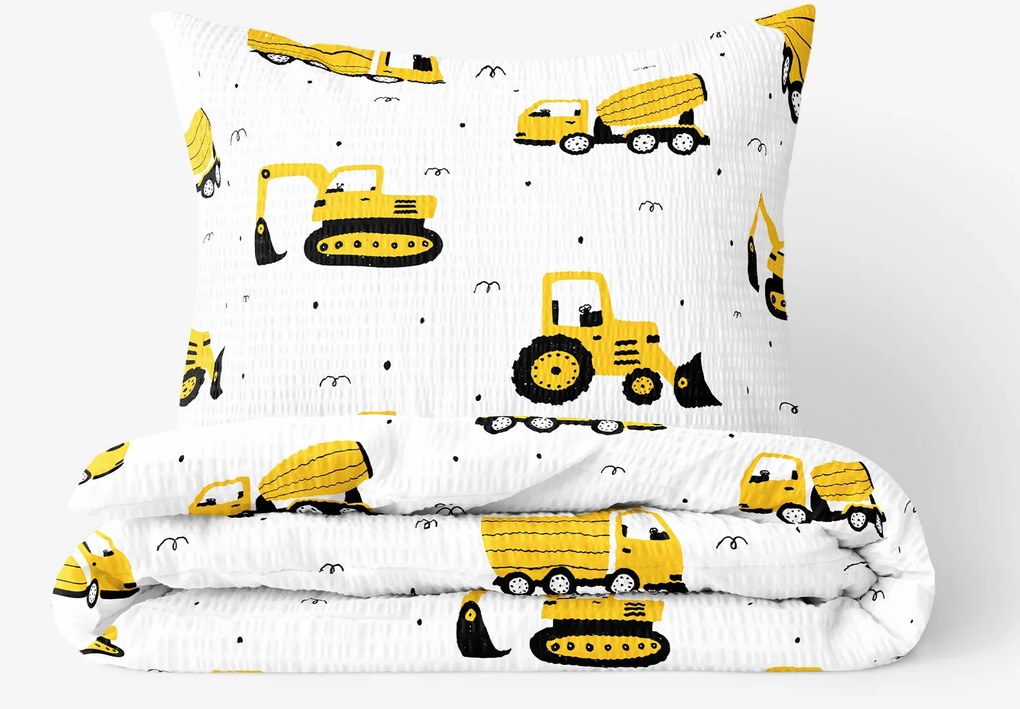Goldea detské krepové obliečky - bagre a stavebné autá 140 x 200 a 70 x 90 cm