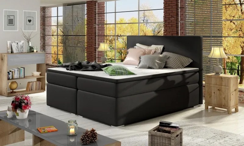 Posteľ Boxspring Divalia 200 x 180, čierna (koženka - bd 05)