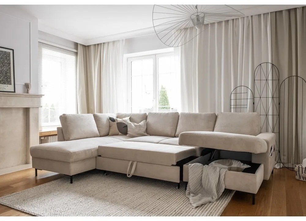 Béžová menčestrová rozkladacia rohová pohovka (ľavý roh) Lofty Lilly – Miuform