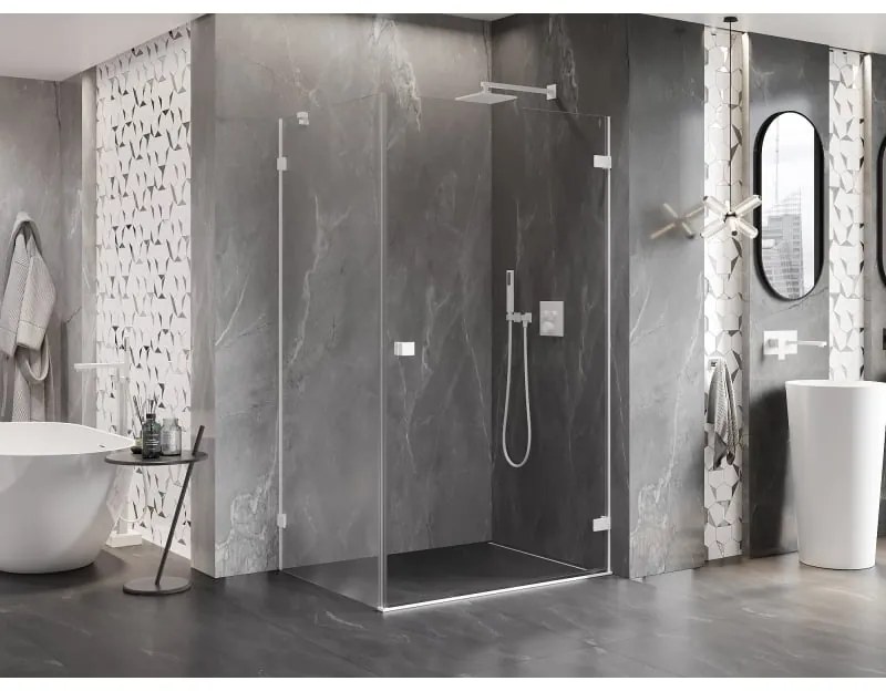 Mexen Lunar-B, pravostranný výklopný sprchový kút 90 x 80 cm, 8mm číre sklo, biely profil, 832-090-080-20-00-P