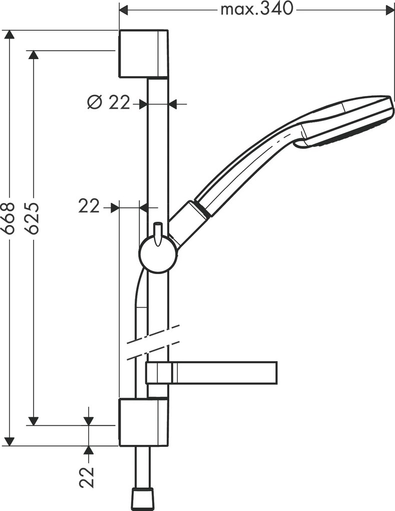 Hansgrohe Croma 100, sprchová súprava Multi so sprchovou tyčou 65 cm a miskou na mydlo, chrómová, HAN-27775000