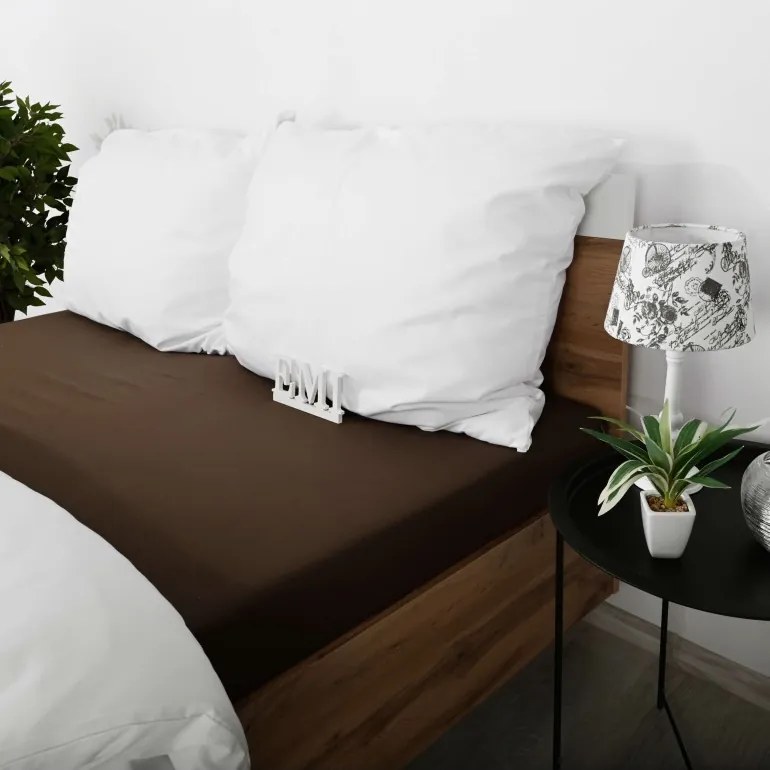 Plachta posteľná tmavohnedá jersey EMI, Plachta predĺžená 90 (100)x220