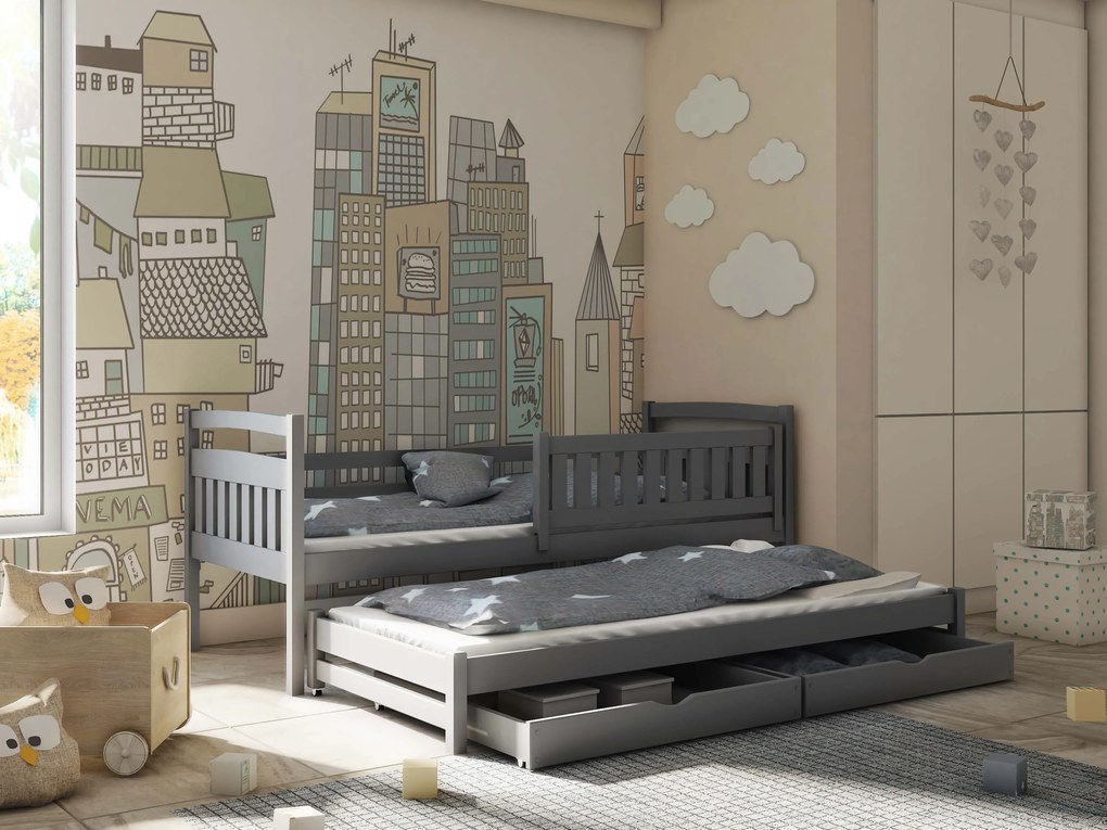 Detská posteľ 90 x 200 cm GLYNDA (s roštom a úl. priestorom) (grafit). Akcia -10%. Vlastná spoľahlivá doprava až k Vám domov. 1013138