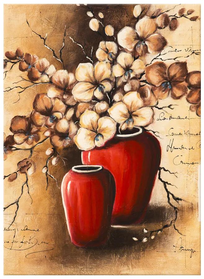 Gario Ručne maľovaný obraz Orchidei v červenej váze Rozmery: 100 x 70 cm