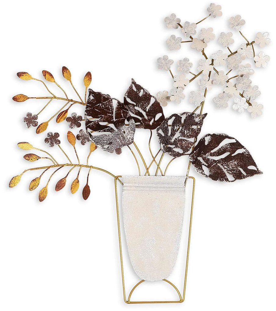 Nástenná kovová dekorácia Kvetiny v kvetináčoch viacfarebná