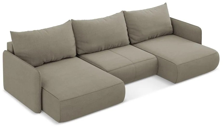 Béžová rozkladacia/s úložným priestorom rohová pohovka Nanea – Makamii