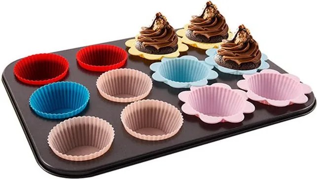 Kovová forma na muffiny so silikónovými košíčkami 12 ks