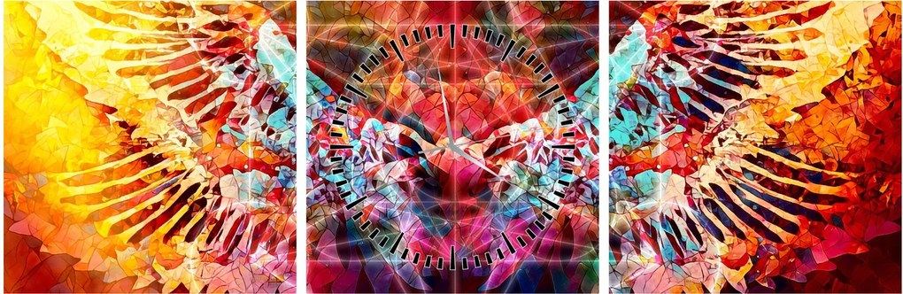 Obraz - Merkaba s krídlami, abstrakcia (s hodinami) (90x30 cm)