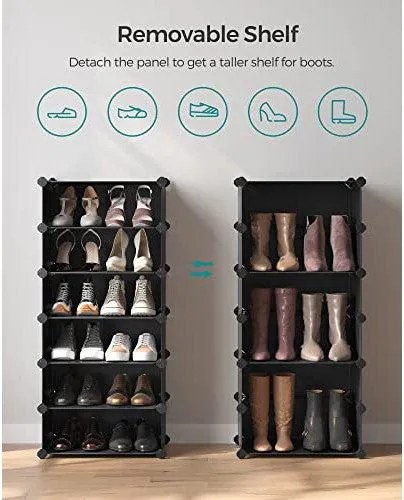 Stojan na topánky, 10 priehradkový modulárny botník s dvierkami, čierny