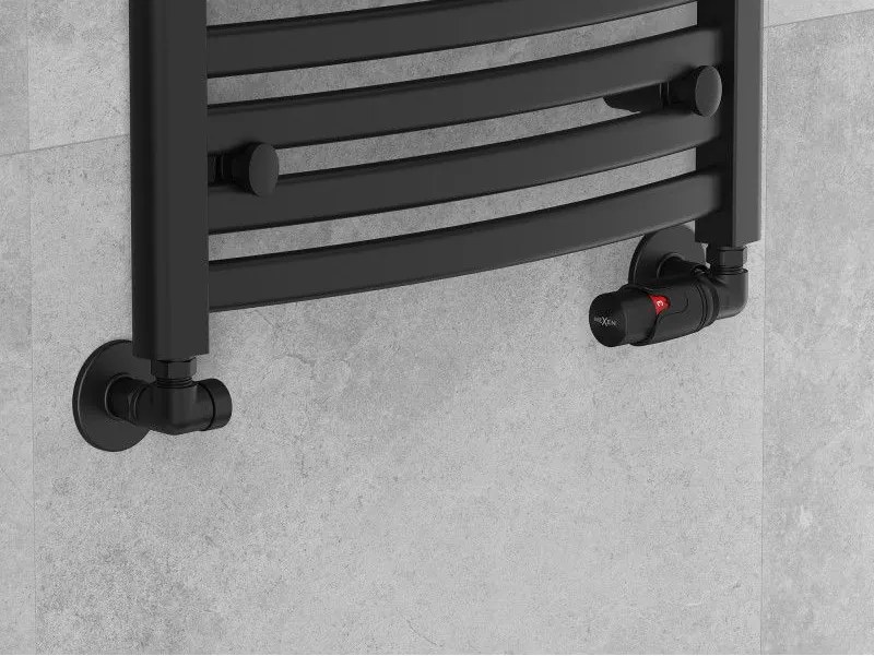 Mexen G00, axiálny ventil G1/2" s okrúhlymi krytkami a termostatickou hlavicou M30x1,5 mm, čierna matná, W903-900-904-70