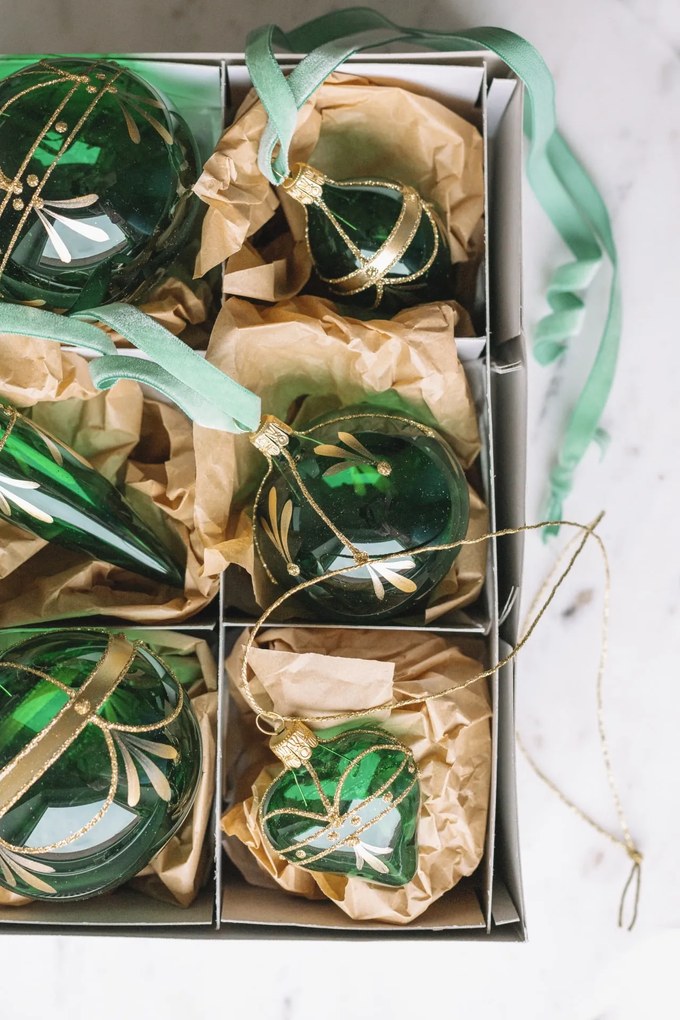 Bella Rose Sklenená vianočná ozdoba Srdce Zelená Lesk