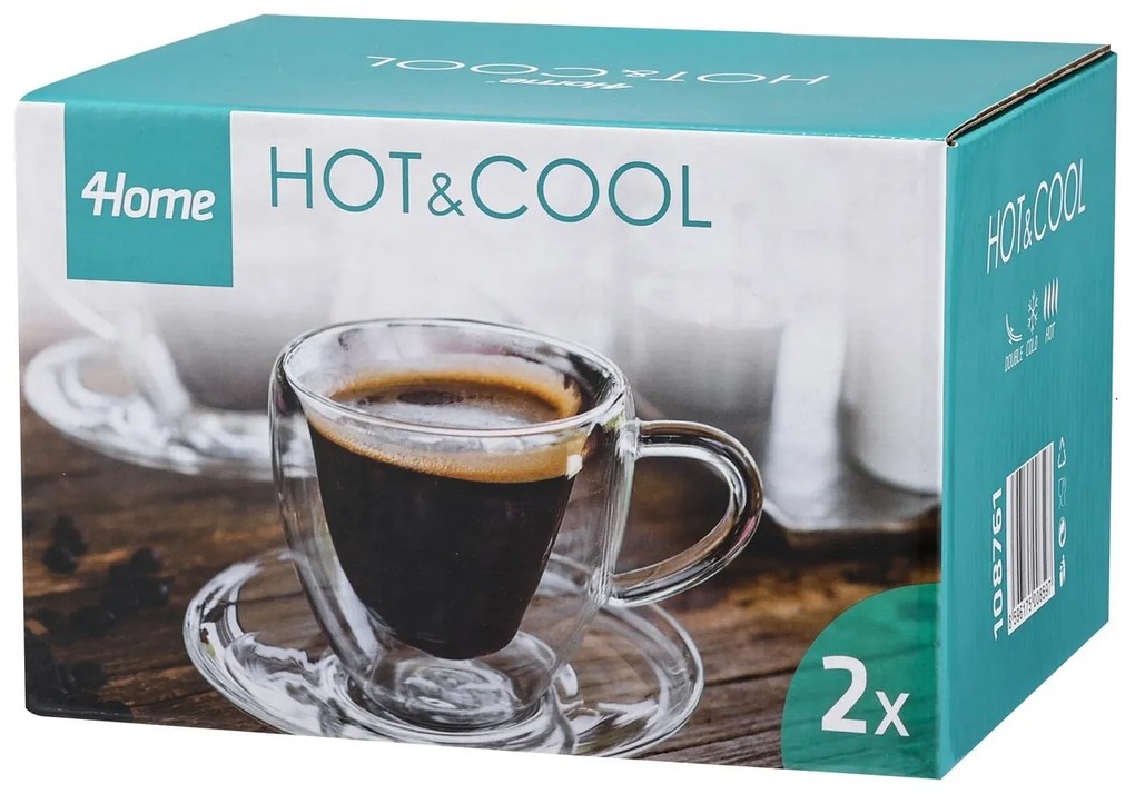 4Home Termo pohár šálka s podšálkou Heart Hot&Cool, 150 ml, 2 ks