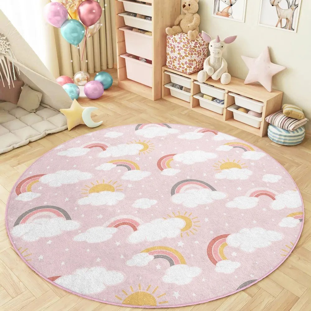 Ružový prateľný detský koberec ø150 cm Rainbow World – Mila Home