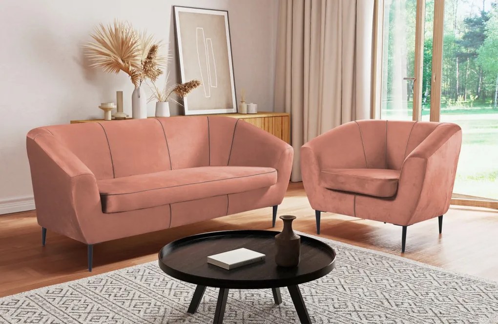 Trojmiestna pohovka Olivio, lososová zamatová tkanina
