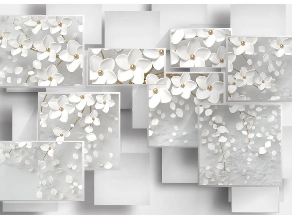 3D tapeta na stenu tiles and flowers