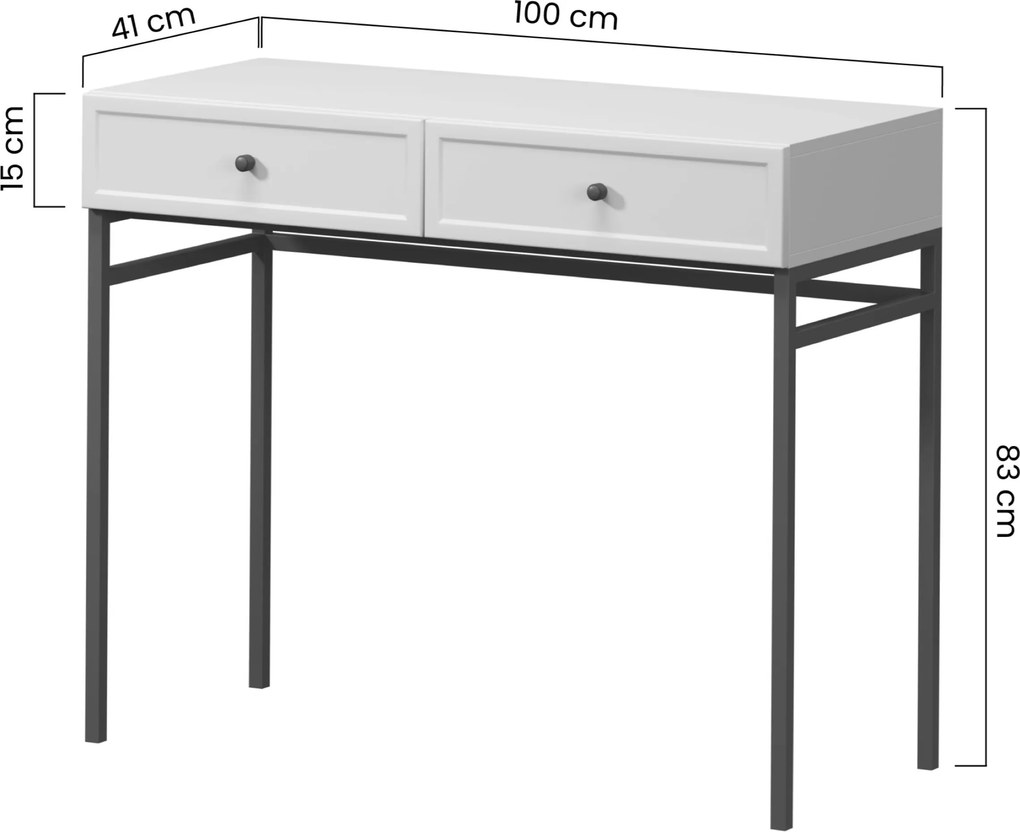 Konzola / toaletný stolík Lorini 100 cm - kašmírová / čierne úchytky T