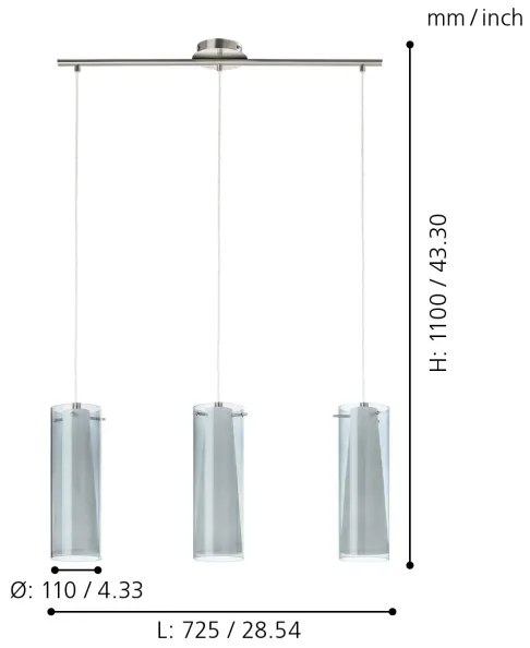 EGLO 90305 - Luster závesný PINTO NERO 3xE27/60W dymová