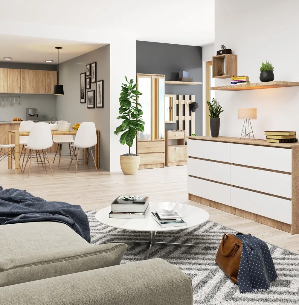 Komoda Rollo V 160 cm dub sonoma/biela