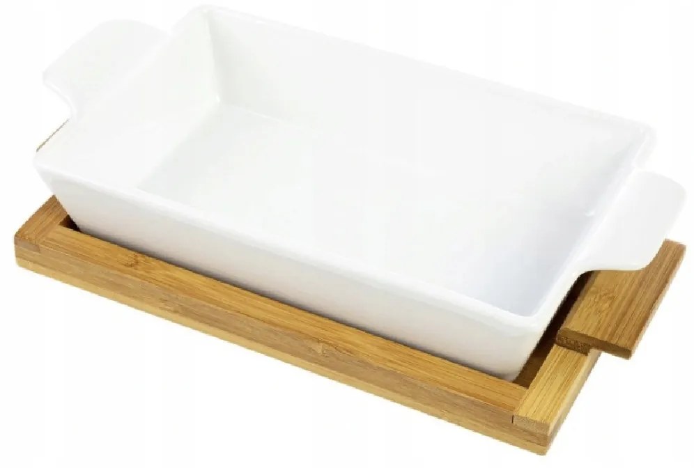 Florina Keramická zapekacia misa Modeno na bambusovej podložke - obdĺžniková 31 cm