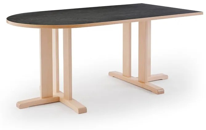 Stôl KUPOL, polovičný ovál, 1800x800x720 mm, linoleum - tmavošedá, breza