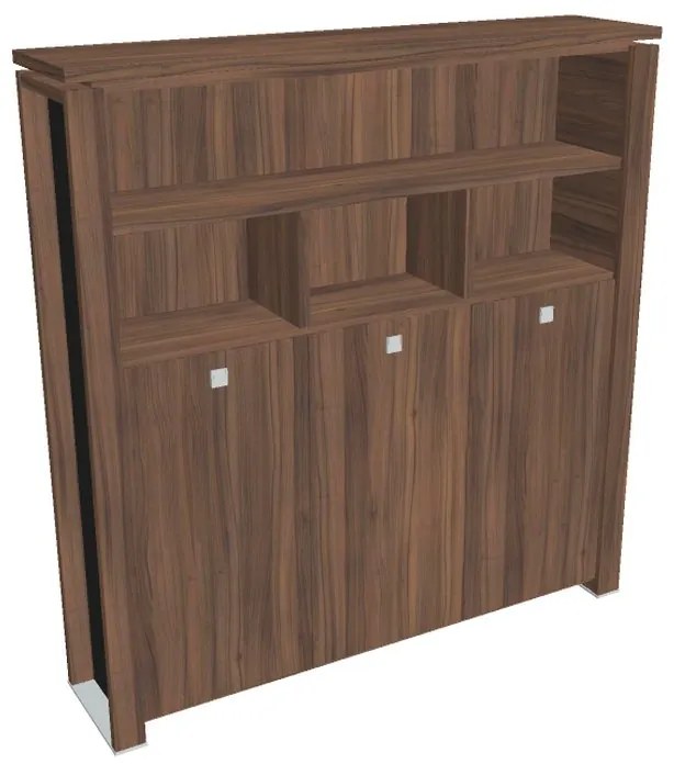 Vysoká šatníková skriňa Verno+ S 200 x 46 x 210 cm, s regálom, orech / čierna