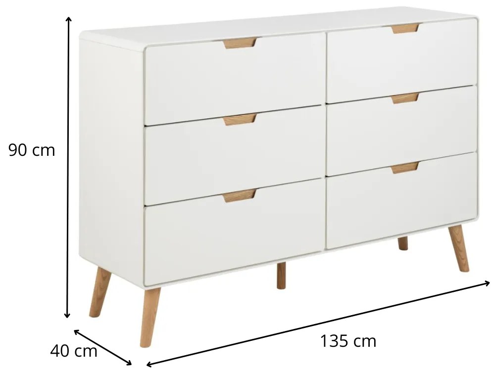 Komoda Lowell 135 cm bílá/dub přírodní