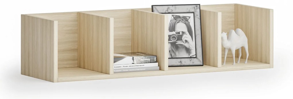 Nástenná polica PRIMO so 4 oddielmi, 1000 x 310 x 250 mm, dub prírodný