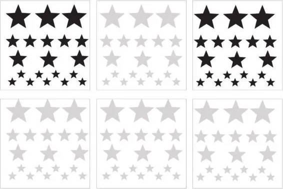 Samolepka do detskej izby sada hviezdy šedá a čierna 3-8cm