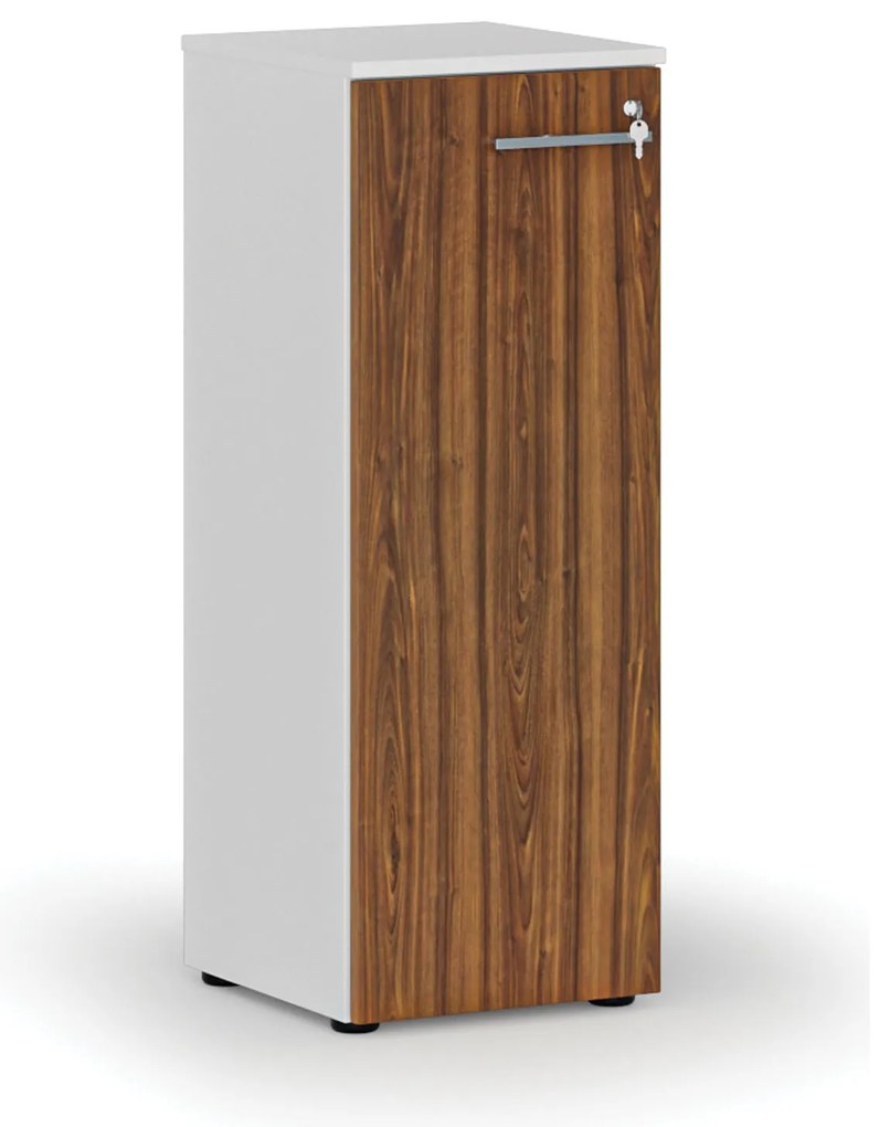 Nízka kancelárska skriňa s dverami PRIMO WHITE, 400 x 420 x 1087 mm, biela/orech