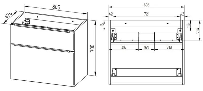 Mereo Mereo, Mailo, kúpeľňová skrinka s keramickým umývadlom 81 cm, čierne madlo, MER-CN521B