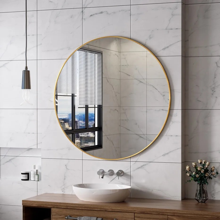 Erga Round, okrúhle zrkadlo 120cm, zlatý rám, ERG-V01-ROUND-1212-GD