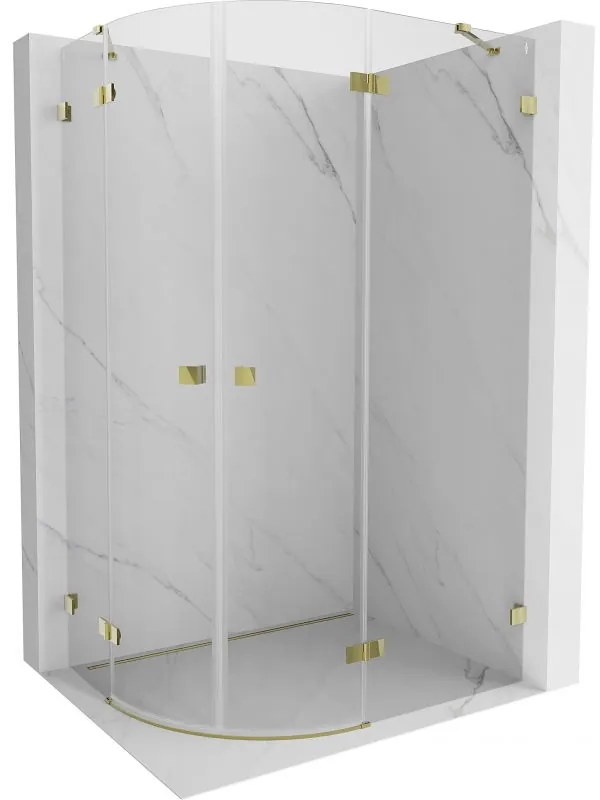 Mexen Lunar, pravý polkruhový sprchový kút 90 x 80 cm, 8mm číre sklo, zlatý profil, 833-090P-080L-50-00