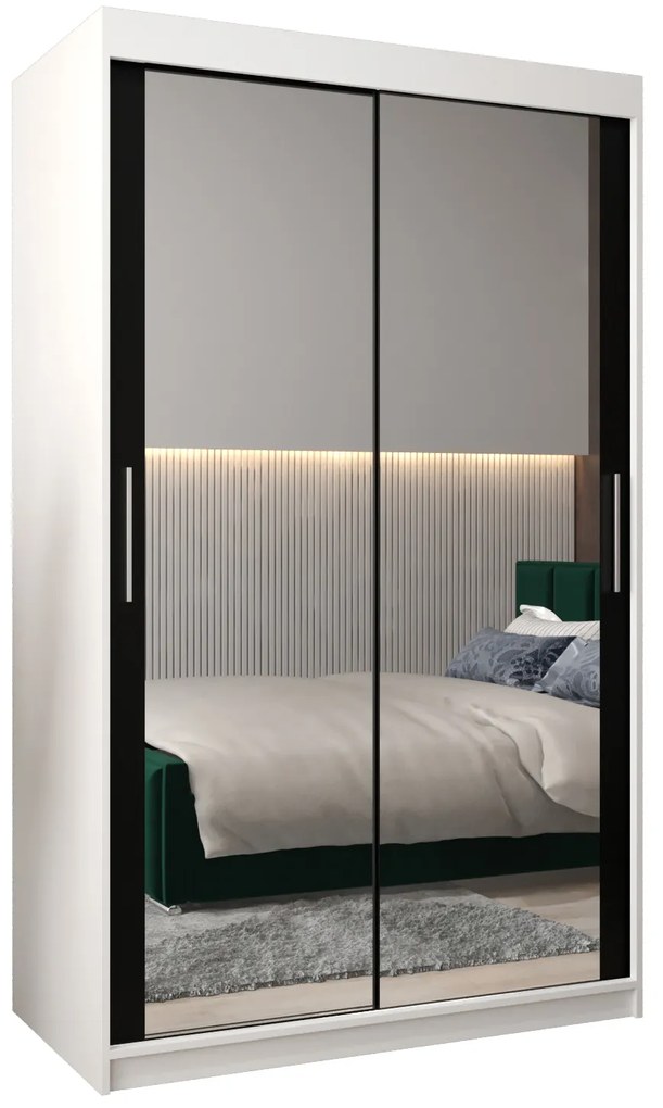 Šatníková skriňa 120 cm Toki 3 (Biela matná + Čierna matná). Akcia -20%. Vlastná spoľahlivá doprava až k Vám domov. 1065056