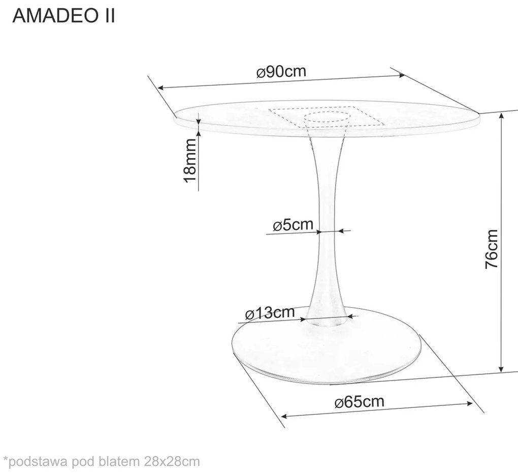 Okrúhly jedálenský stôl AMADEO II 90x90 cm, dekor orech