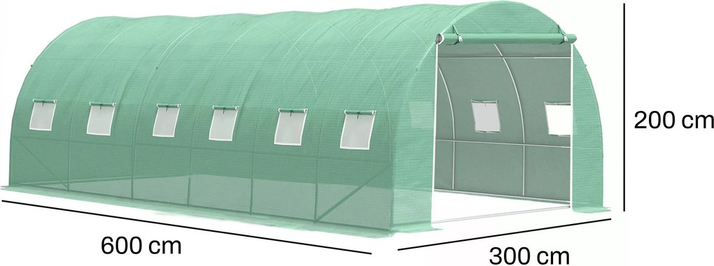 Záhradný fóliovník BestBerg BBGT‑18G / 18 m² / 6 × 3 × 2 m / zelená