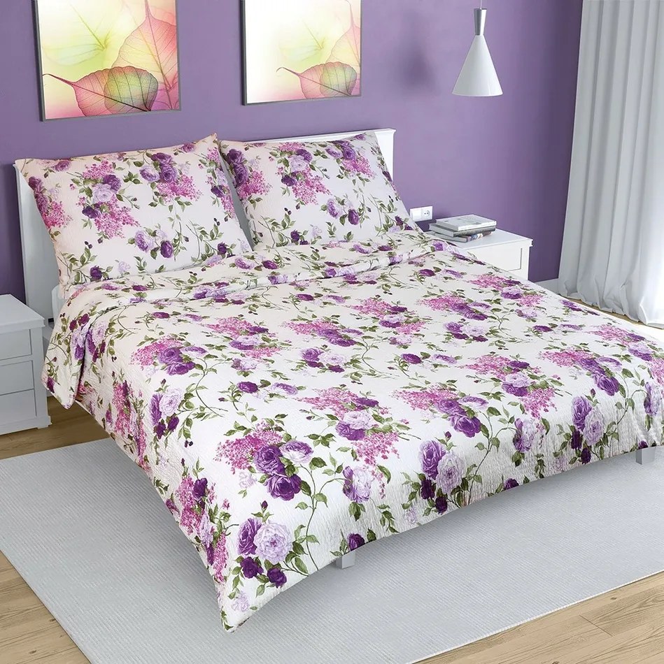 Bellatex Krepové obliečky Ruže lila, 240 x 200 cm, 2 ks 70 x 90 cm