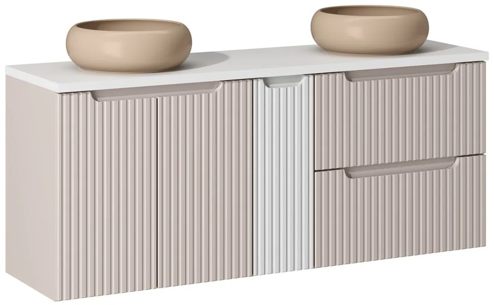 Závesná skrinka Nova Cashmere Wiki s doskou a umývadlami 140 cm biela/kašmír