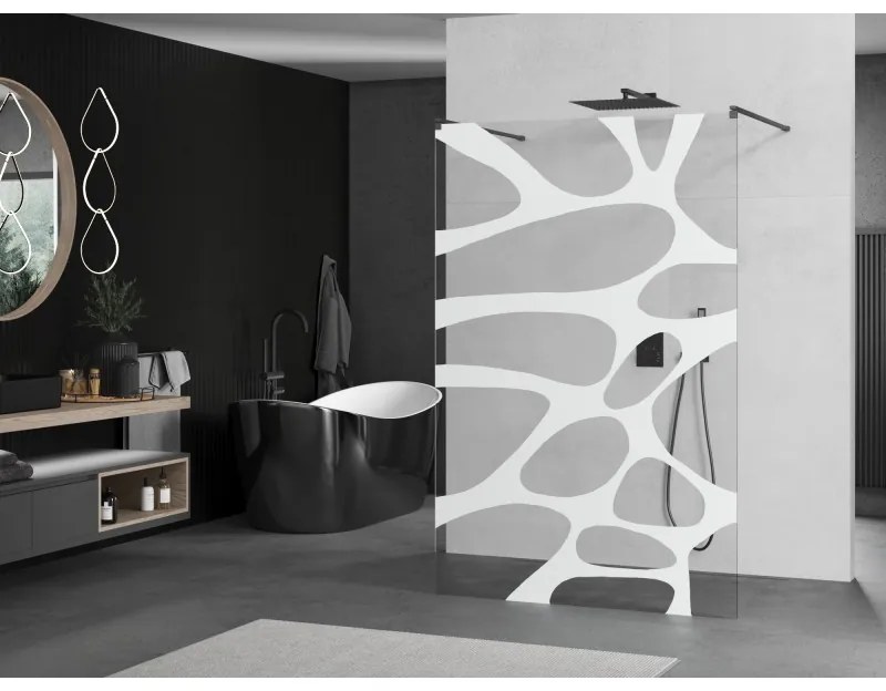 Mexen Kioto, sprchová zástena Walk-In 100 x 200 cm, 8mm číre sklo biely vzor, grafitový profil, 800-100-002-95-97