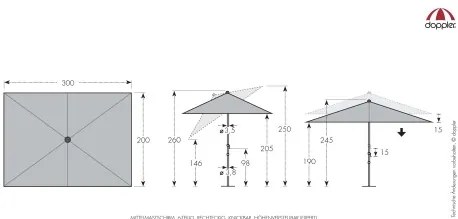 Doppler myZone 300 x 200 cm -  slnečník s automatickým naklápaním kľukou : Barvy slunečníků - 832
