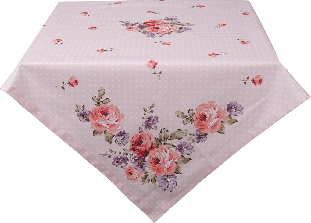 Ružový bavlnený obrus na stôl s ružami Dotty Rose - 100*100 cm