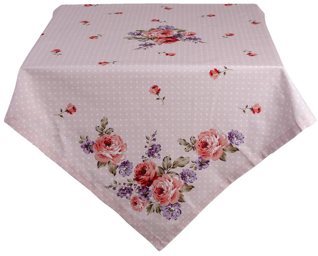 Ružový bavlnený obrus na stôl s ružami Dotty Rose - 150*150 cm