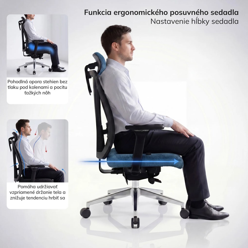 Ergonomická otočná kancelárska stolička, tmavomodrá: VECTOR