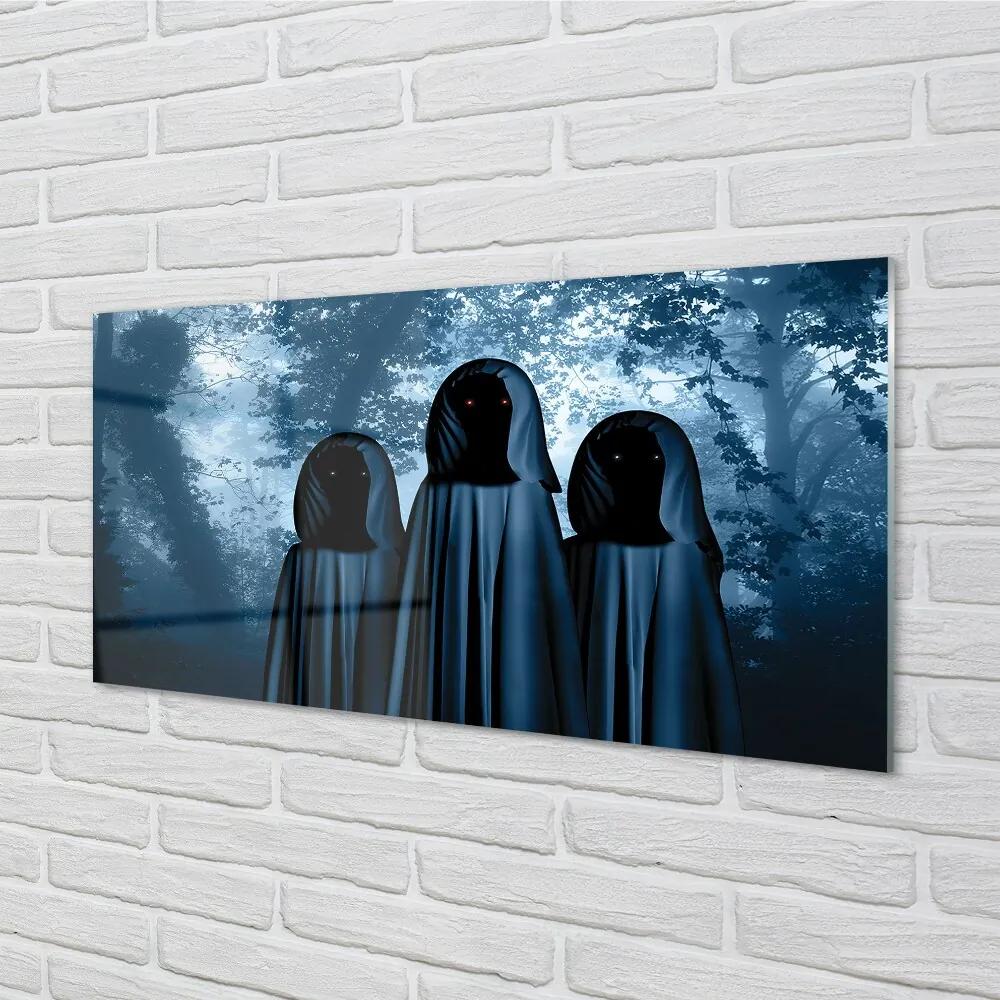 Obraz na skle Lesných stromov strašidelnými postavami 125x50 cm